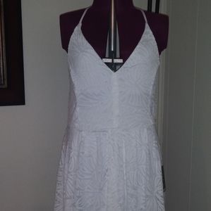 NWT Express White Lace Open Back Skater Dress Sz L
